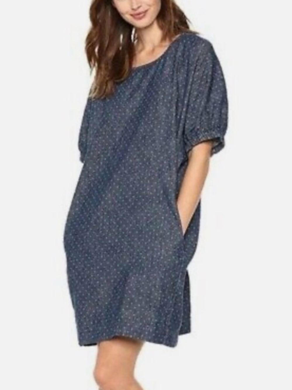 Lucky Brand Navy Blue Polka Dot Cotton Short Sleeve Shift Dress Size 2X